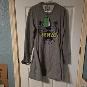 Kenzo Gray Long Sleeve Dress with Tiger Design